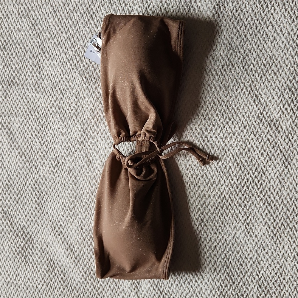 Abercrombie & Fitch tan glitter bikini top L